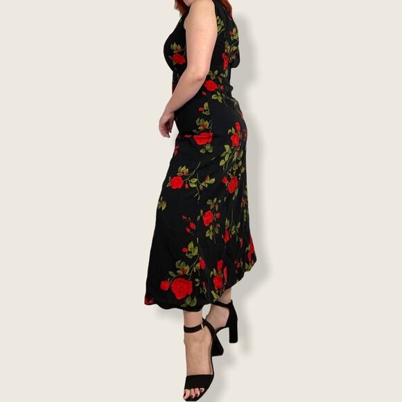 Vintage Studio1 Size 6/8 Red Rose Floating Floral Print Sleeveless Midi Dress - Picture 4 of 13